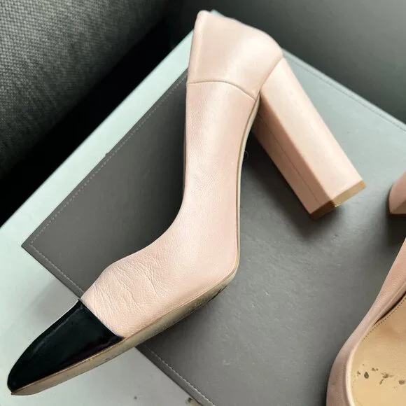 J. Crew Cap Toe Block Heel Pump Pink & Black Size 11 - Picture 2 of 5